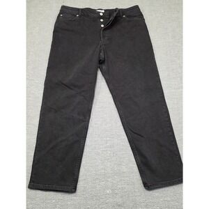HM Womens High Waist Straight Leg Jeans Faded Black Button Fly Size 14 0924167 4